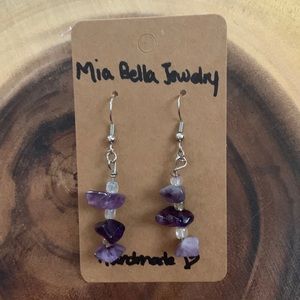Amethyst Stone Dangle Earrings SS French Ear Wire